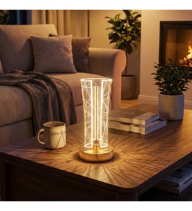 İki Yandan Kavisli Silindirik Geometrik Çizgi Model Kristal LED Masa Lambası – Dokunmatik, 3 Renk Işık Modlu, Şarjlı Dekoratif Gece Lambası