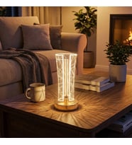 İki Yandan Kavisli Silindirik Geometrik Çizgi Model Kristal LED Masa Lambası – Dokunmatik, 3 Renk Işık Modlu, Şarjlı Dekoratif Gece Lambası