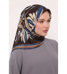 Bonjela Soft Eşarp Yonca Desen Kahve Mavi