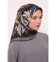 Bonjela Soft Eşarp Yonca Desen Kahve Mavi