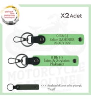 Motosiklet Tutkunlarına, İsim Plaka ve 0 (-) Kan Grubu Yazılı Acil Durum x2 Anahtarlık, F Yeşil-Ysl (Çok Renkli)