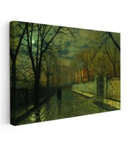 Kanvas Tablo J.A. Grimshaw Yağmurlu Yol Gece Mehtaplı Figürler Ressam Tablosu Ev Ofis Dekoru