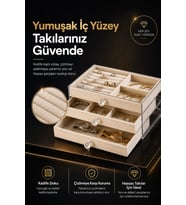 Kadife Takı Düzenleyici, Şeffaf Kapaklı, 3 Çekmeceli, Mücevher Saklama Kutusu