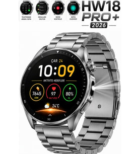 Watch HW18 Pro+ 2026 Erkek Akıllı Saat AMOLED Ekran Bluetooth Görüşme iPhone Huawei Uyumlu 8,9,10,11 Gümüş