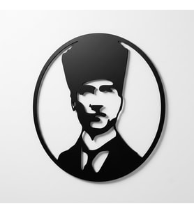Kalpaklı Atatürk Portresi Duvar Tablosu - Siyah MDF Duvar Dekoru