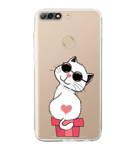 Huawei Y7 2018 Uyumlu Kamera korumalı Kapak Coolcat Tasarımlı  Şeffaf Kılıf