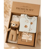 Yenidoğan Bebek Hediye Tulum Kutusu Oyuncaklı Ayılı Premium Set