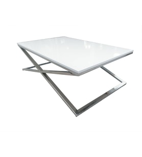 Orta Sehpa 18116  X ÇAPRAZ Model Metal Nikelaj Ayak Parlak Lake Tabla El Yapım (Beyaz)