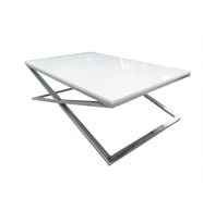 Orta Sehpa 18116  X ÇAPRAZ Model Metal Nikelaj Ayak Parlak Lake Tabla El Yapım (Beyaz)