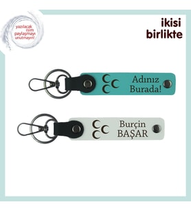Teyzeye Gönülden Bir Hediye – Üç Hilal 2’li Kişisel Anahtarlık Seti, Koyu Turkuaz-Beyaz (Çok Renkli)