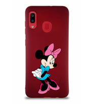 Samsung Galaxy A20 Soft Premier Kapak Minnie Mouse-F Tasarımlı Silikon Kılıf - Mürdüm (Şeffaf)