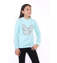 Toontoy Kız Çocuk Kelebek İşlemeli Sweatshirt (Mint Yeşili)