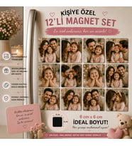 12'li Kare Fotoğraf Magneti Anne Baba Kız Çocuğa Kişiselleştirilebilir Aile Hediye Seti