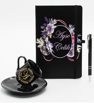 Kişiye Özel Ajanda Defter & Siyah Fincan & Roller Kalem Hediye Seti