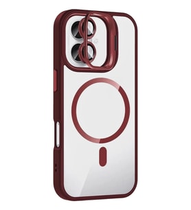 Mey İthalat® iPhone 16 Plus Remim Lensli Magsafe Standlı Kapak - Bordo