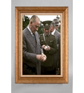 EV İŞYERİ OFİS İÇİN ALTIN ÇERÇEVELİ PASPARTULU ATATÜRK TABLO S429