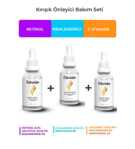 Retinol+Nemlendirici+C Vitamini Serum 3 lü Set Kırışıklık Alın Çizgisi Göz Çevresi