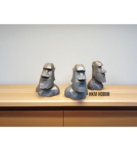 Moai Heykel Biblo 3’lü Set – Dekoratif Mini Masaüstü Figür (9x7,5 cm) (Beton Gri)