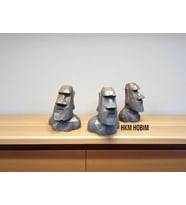 Moai Heykel Biblo 3’lü Set – Dekoratif Mini Masaüstü Figür (9x7,5 cm) (Beton Gri)
