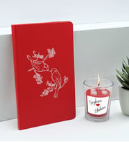 BK Gift Sevgililere Özel İsimli Kırmızı Defter ve Cam Bardakta Kalp Figürlü Kokulu Mum Hediye Seti-8, Sevgiliye Hediye, Sevgililer Günü