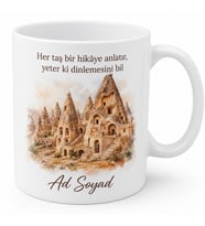 Nevşehir Kaya Evler Tasarımlı Kupa Bardak Kapadokya Hediye Porselen Mug