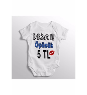 Dikkat Öpücük 5 Tl Yazılı Baskılı Bebek Zıbını