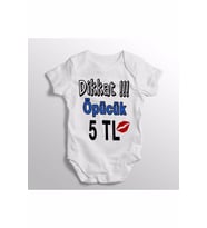 Dikkat Öpücük 5 Tl Yazılı Baskılı Bebek Zıbını