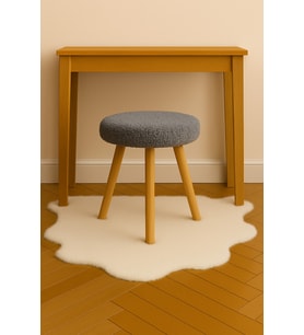 Yuvarlak Puf Bench Ahşap Retro Ayak Dekoratif Peluş Tabure