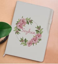 BK Gift Kişiye Özel Çiçek Tasarımlı Beyaz Termo Deri Not Defteri 15x21cm-17