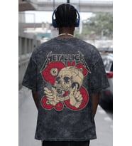 Tasarım Metallica Rock Metal Müzik Grubu Sırt Baskılı Unisex Oversize Eskitme Yıkamalı Tişört