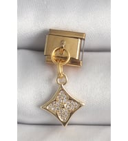 316L Çelik Gold Renk Sallantı Zirkon Taşlı Çiçek İşlemeli Nomination Charm 5886