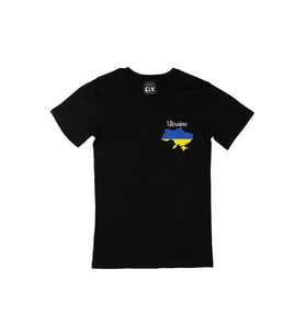 Ukrayna Haritalı ve Bayraklı Cep Logo Tasarımlı Siyah Tişört