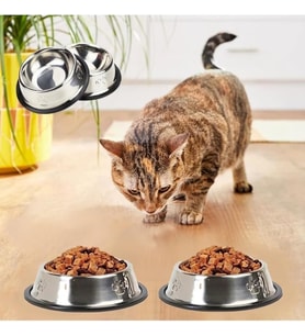 Paslanmaz Çelik Kedi Mama Ve Su Kabı, Köpek Çelik Mama Kabı, Kaymaz Lastikli Taban, Dayanıklı Besleme Tası, Kolay Temizlenebilir, 8 oz/250 ml (2 Adet) (2 Adet 16 Cm)