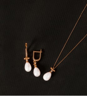 925 Ayar Gümüş Fiyonk Damla İnci Set (Rose)