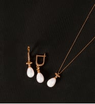 925 Ayar Gümüş Fiyonk Damla İnci Set (Rose)