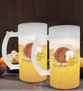 BK Gift Kişiye Özel İsimli 2’li Buzlu Cam Bira Bardağı 50cl-102 (Beyaz)