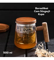 Perotti 17564 Herby Borosilikat Cam Süzgeçli Kupa Bitki Çayı Demliği 500Ml