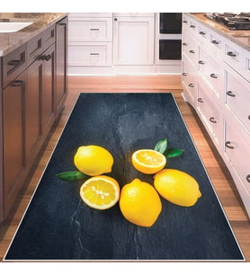 Gri Limon Desenli Yıkanabilir Kaymaz Taban Leke Tutmaz Modern Salon Halısı ve Yolluk (Antrasit)