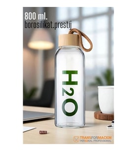 Cam Matara - 800 Ml Bambu Kapaklı Borosilikat Cam Matara - Ofis Matarası 721961