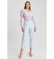 Kadın Pile Detaylı Havuç Pantolon (Mavi)