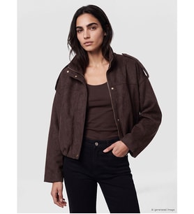 LCW Vision Kahverengi Oversize Kadın Bomber Süet Görünnümlü Ceket
