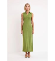 Kadın Gömlek Yaka Kolsuz Maxi Elbise Düğmeli Bodycon Kesim Esnek Örme Kumaş L Beden Günlük Rahat