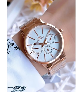 Ferro Rose Gold Renk İç Fonksiyonları Aktif 3 Atm Çelik Kordon Kadın Kol Saati BF21072AWT-C