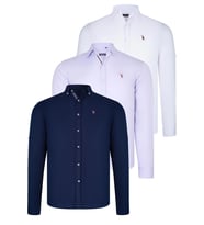 ÜÇLÜ SET G674 DEWBERRY ERKEK GÖMLEK-LACİVERT-BEYAZ-LİLA (Karışık)