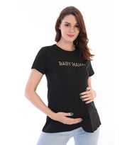 Hamile Pamuklu Esnek Kumaş T-shirt (Siyah)
