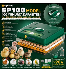EP100 Kuluçka Makinesi Yeni Nesil Suluk Üstten Havalandırma Sistemli Tavuk Kaz Hindi ve Kuş Türleri