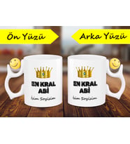 Abiye Hediye - En Kral Abi Yazılı - Kişiye Özel Kupa - Smiley Kulplu (Beyaz)