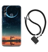 Tecno Spark 8T Kılıf Silikon Boyun Askılı İpli Desenli Silikon Ay ve Kız 1720