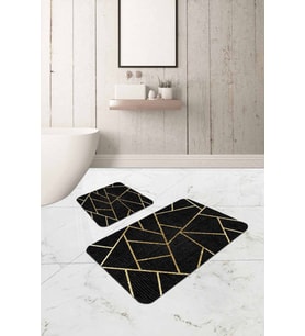 Siyah Geometrik Desen Banyo Halısı Klozet Paspas Seti BS336