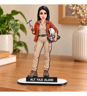 Kişiye Özel Madenci Karikatürlü 18 cm MDF Masaüstü Biblo - Madenci Hediyesi Yeni İş ve Meslek Hediyesi